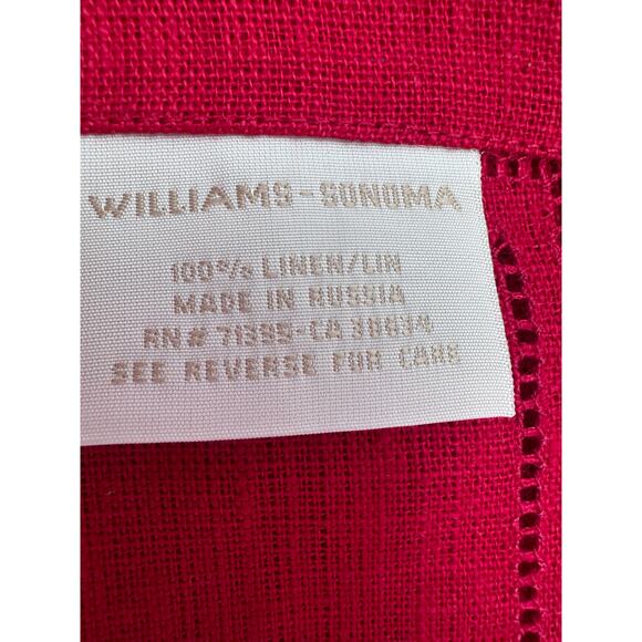 Williams Sonoma Linen Double Hemstitch Linen placemats festive red SET 3 Holiday - Picture 5 of 7